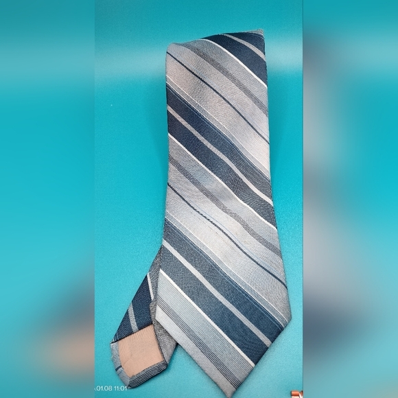 Vintage Cappuccino Golden Clip Gray Blue Diagonal Stripes Tie Necktie Retro 70s - Picture 1 of 8